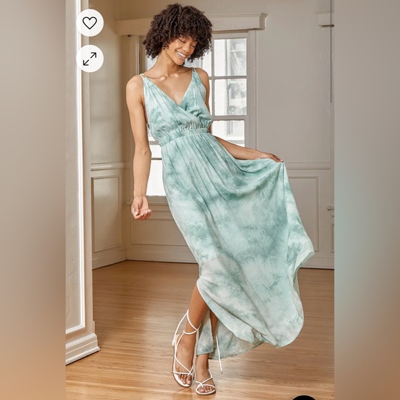 Lulu’s Lost in Paradise Sage Green Tie Dye Strappy Maxi Dress- Size Small - Picture 1 of 4